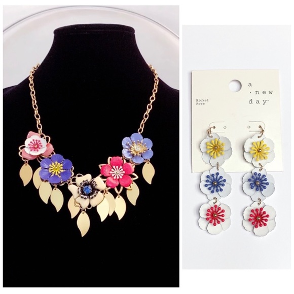 NWT A.NEW.DAY Rose Gold Tone Earrings/Necklace Set - Picture 1 of 8